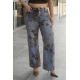 Jean παντελόνι wide leg  με velvet ύφανση φλοράλ καφέ