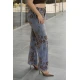 Jean παντελόνι wide leg  με velvet ύφανση φλοράλ καφέ