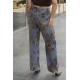 Jean παντελόνι wide leg  με velvet ύφανση φλοράλ καφέ