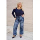 Jean παντελόνι wide leg  με velvet ύφανση φλοράλ μπλε