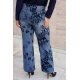 Jean παντελόνι wide leg  με velvet ύφανση φλοράλ μπλε