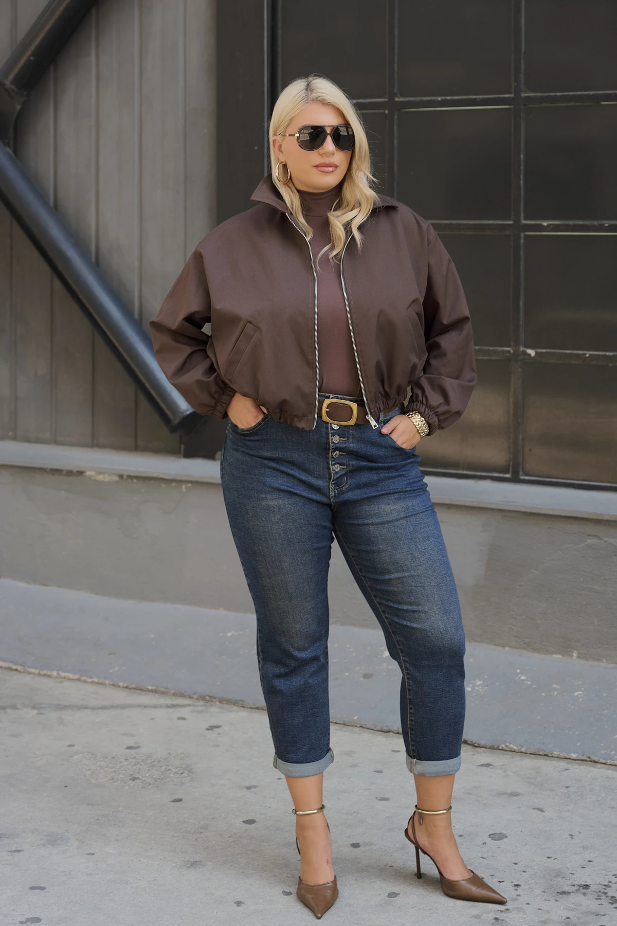 Jean παντελόνι ελαστικό mom fit εξωτερικά κουμπιά μπλε
