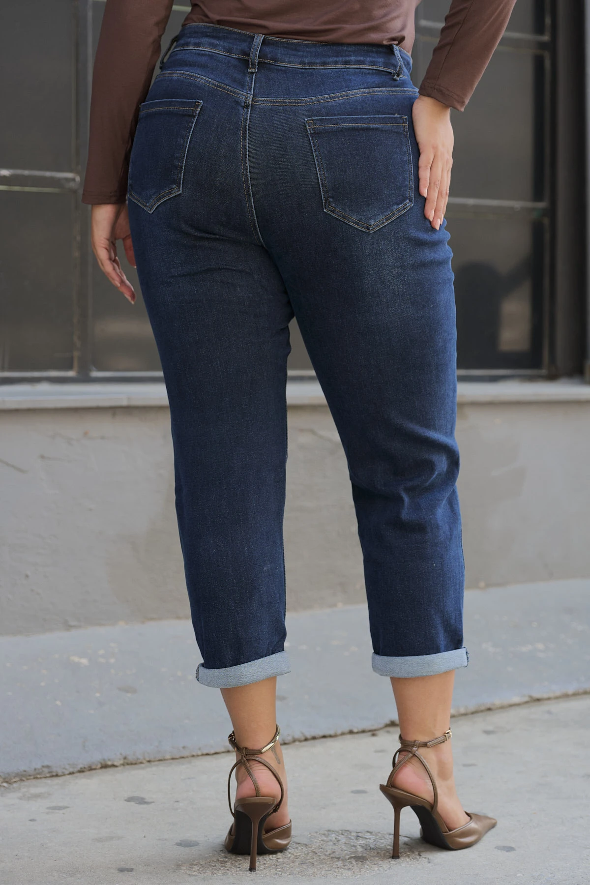 Jean παντελόνι ελαστικό mom fit εξωτερικά κουμπιά denim