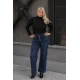 Jean παντελόνι ελαστικό wide leg με ραφή μπροστά και εξωτερικά κουμπιά μπλε