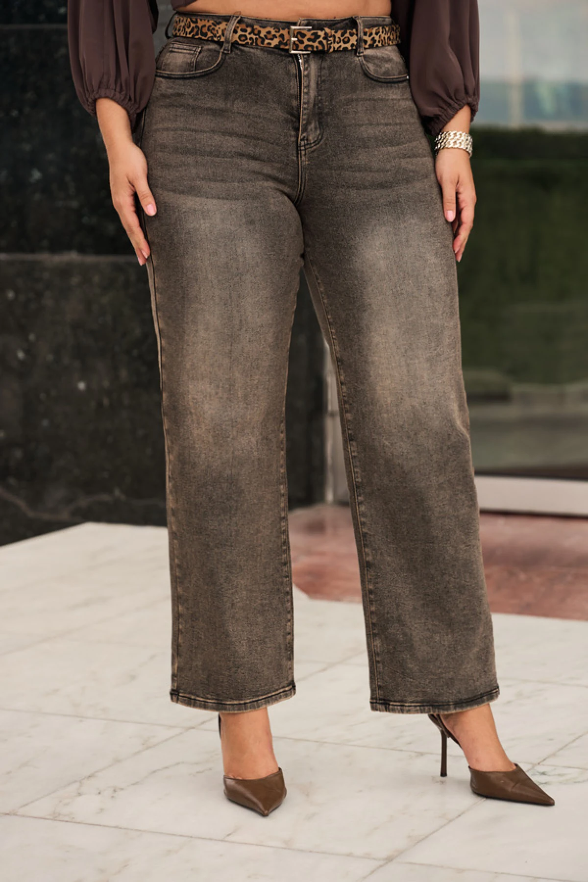 Jean παντελόνι ελαστικό wide leg dirty brown
