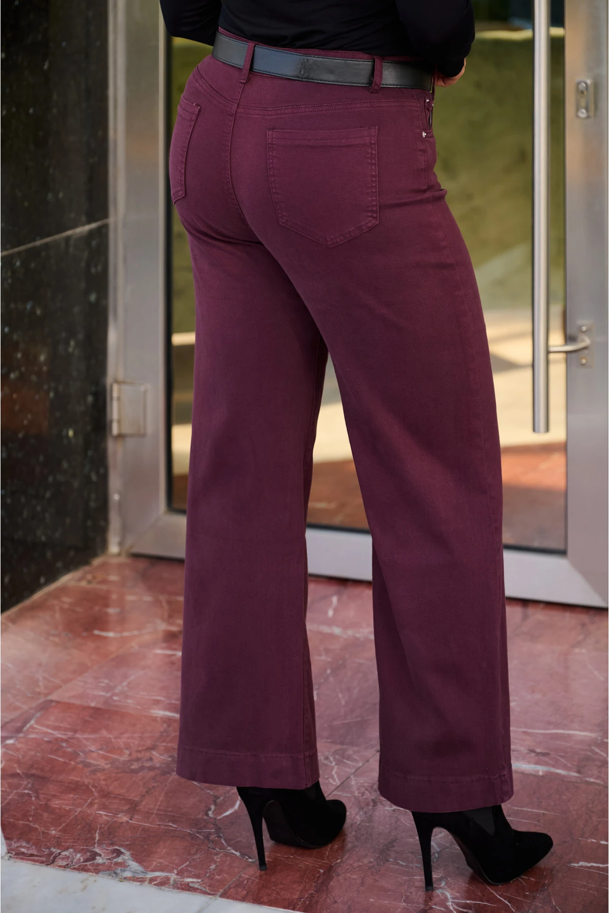 Jean παντελόνι wide leg ελαστικό μπορντό