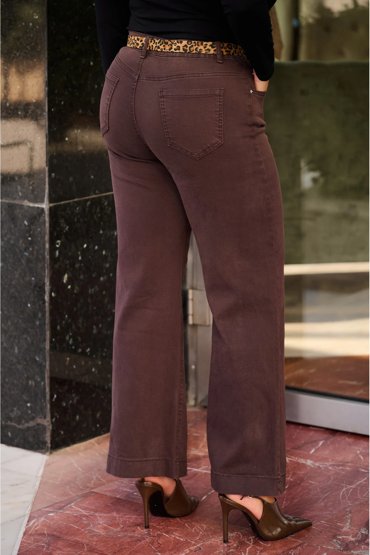 Jean παντελόνι wide leg ελαστικό καφέ