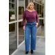 Jean παντελόνι wide leg ελαστικό με στράς στο πλάι μπλε