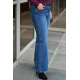 Jean παντελόνι wide leg ελαστικό με στράς στο πλάι μπλε