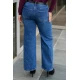 Jean παντελόνι wide leg ελαστικό με στράς στο πλάι μπλε