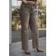 Jean παντελόνι wide leg ελαστικό με στράς στο πλάι καφέ