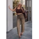 Jean παντελόνι wide leg ελαστικό με στράς στο πλάι καφέ
