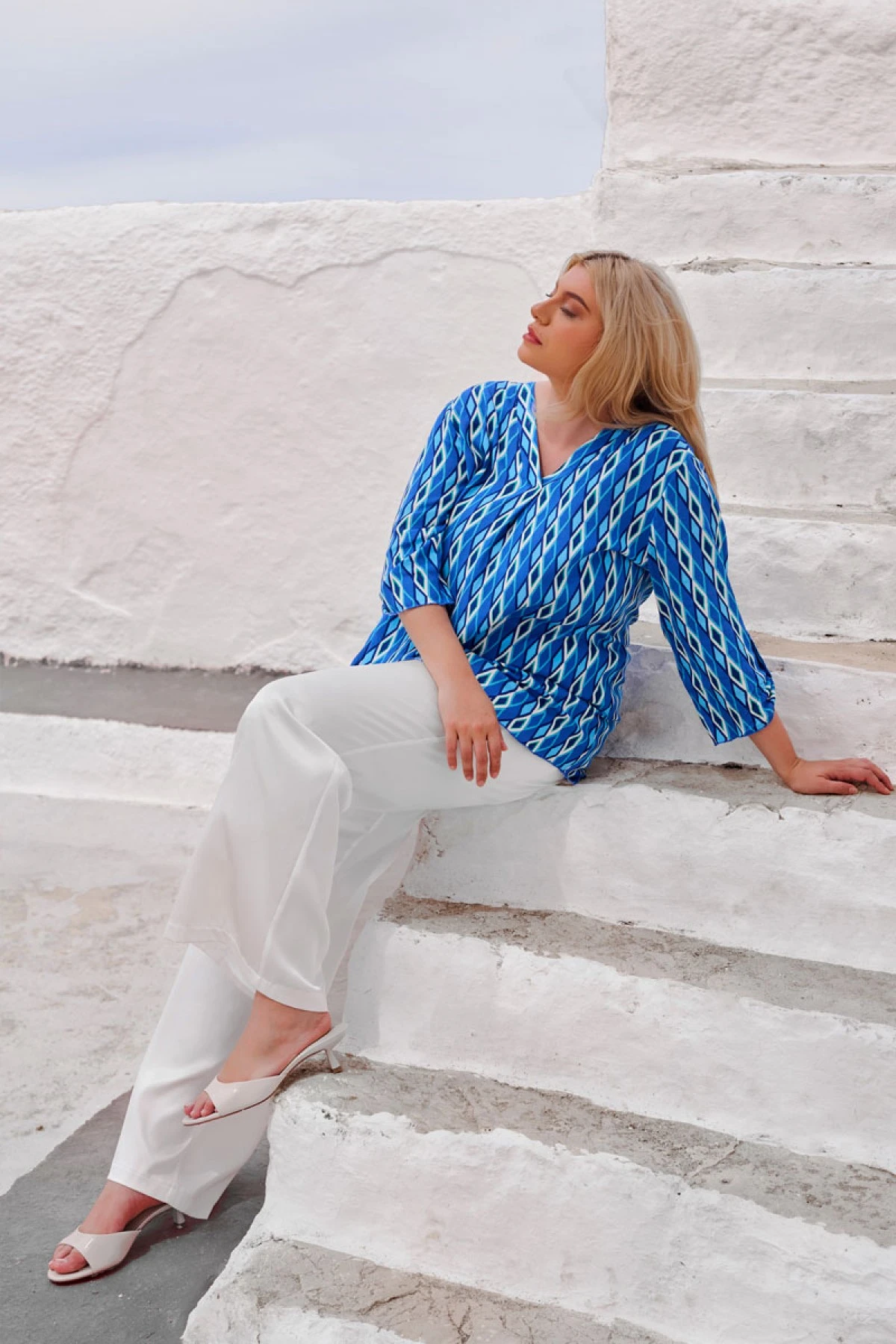 Πουκαμίσα V viscose μπλε ρόμβοι Πουκαμίσα V viscose μπλε ρόμβοι