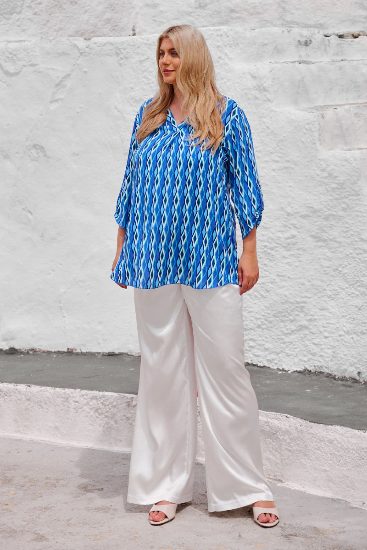Πουκαμίσα V viscose μπλε ρόμβοι Πουκαμίσα V viscose μπλε ρόμβοι