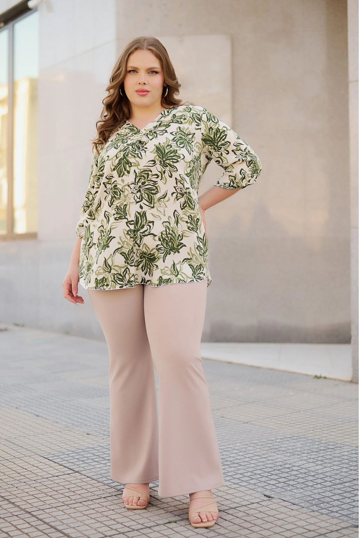 Πουκαμίσα V viscose φλοράλ χακί