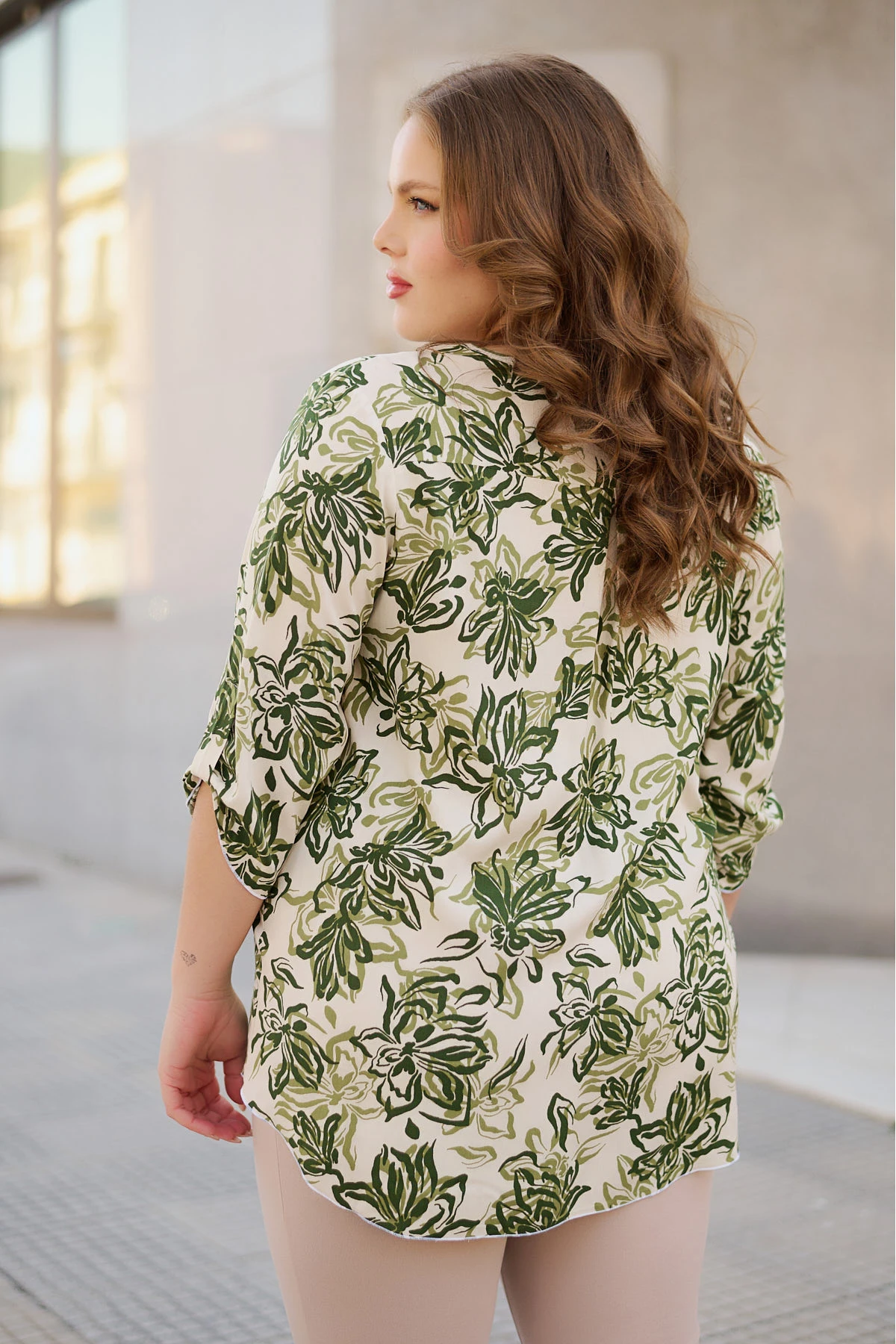 Πουκαμίσα V viscose φλοράλ χακί