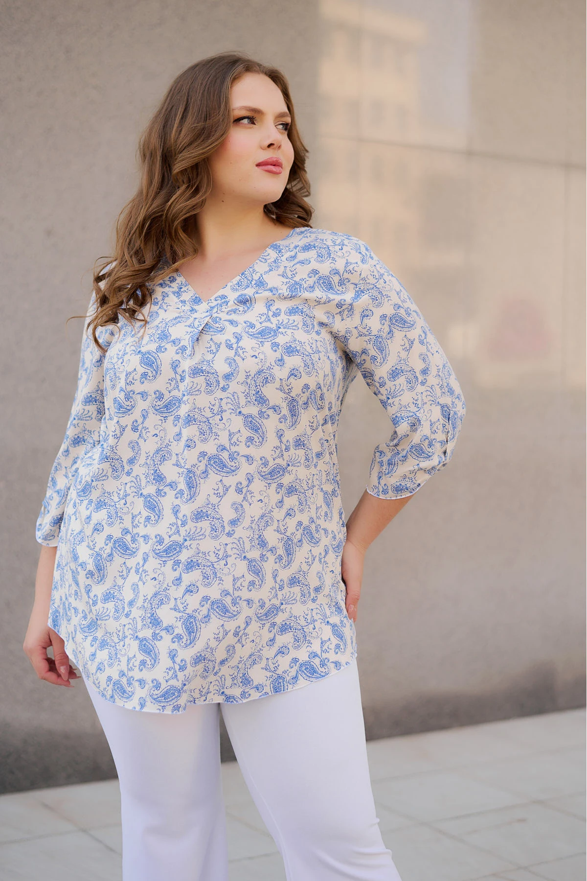 Πουκαμίσα V viscose λαχούρ γαλάζια Πουκαμίσα V viscose λαχούρ γαλάζια
