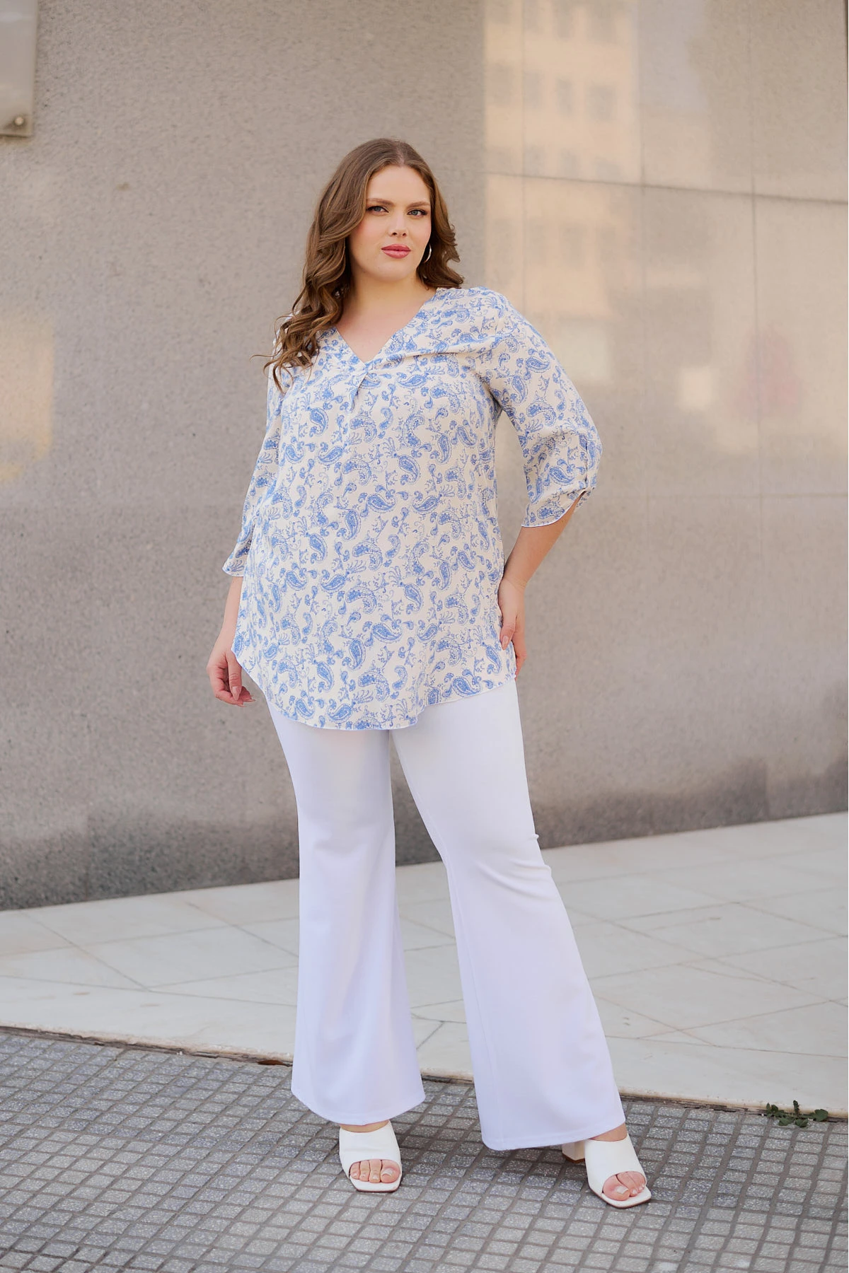 Πουκαμίσα V viscose λαχούρ γαλάζια Πουκαμίσα V viscose λαχούρ γαλάζια