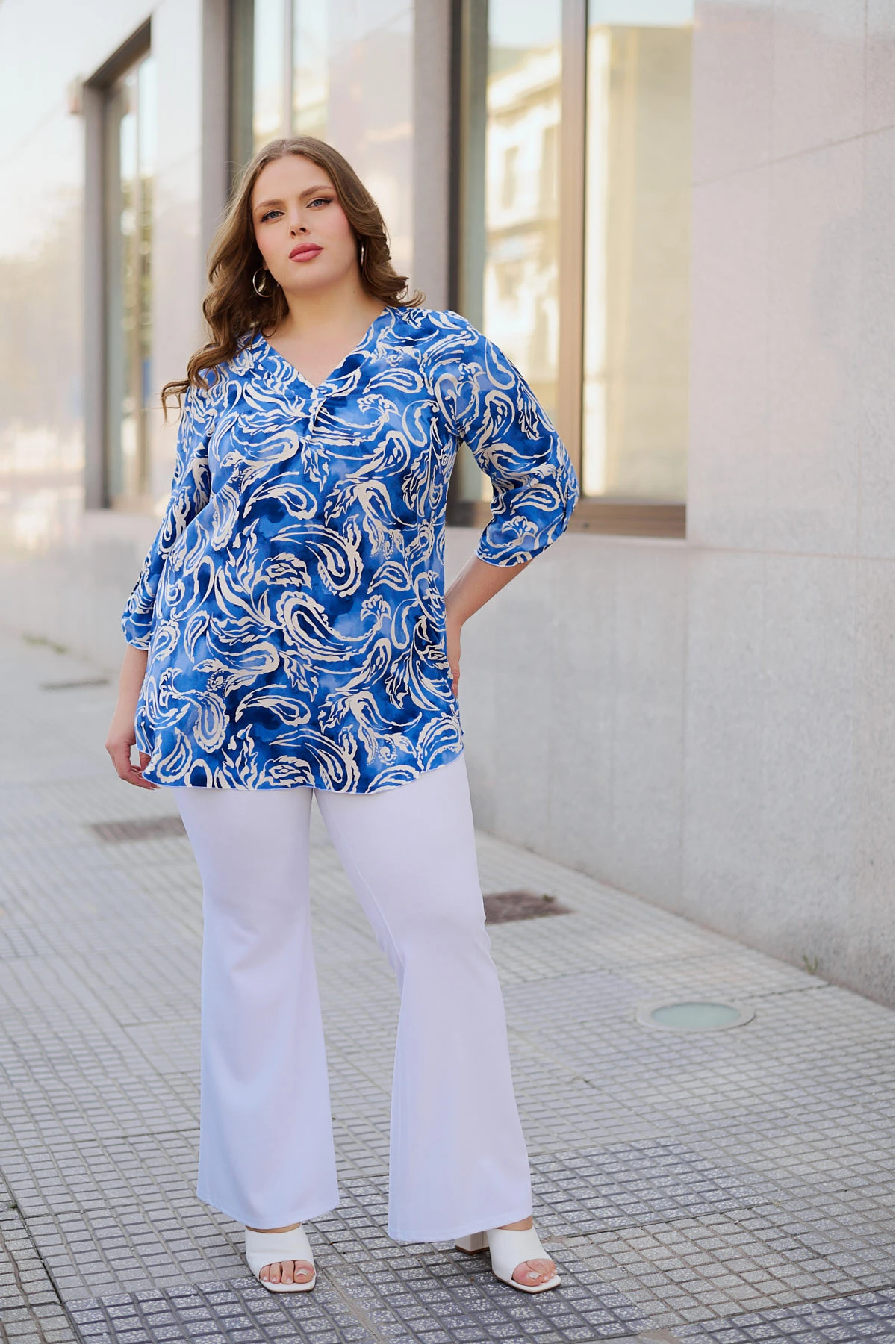 Πουκαμίσα V viscose λαχούρ μπλε