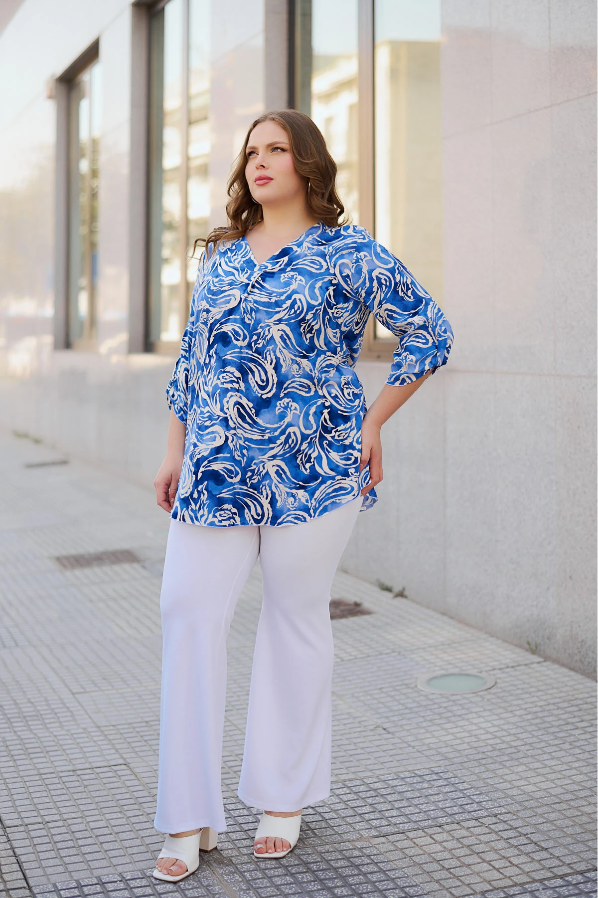 Πουκαμίσα V viscose λαχούρ μπλε