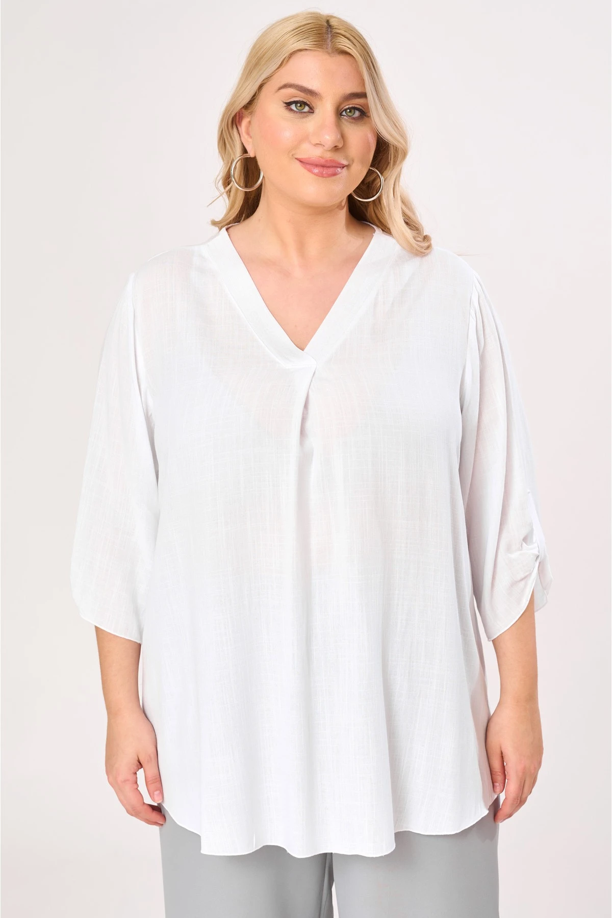 Πουκαμίσα look λινό V λευκή Πουκαμίσα look λινό V λευκή