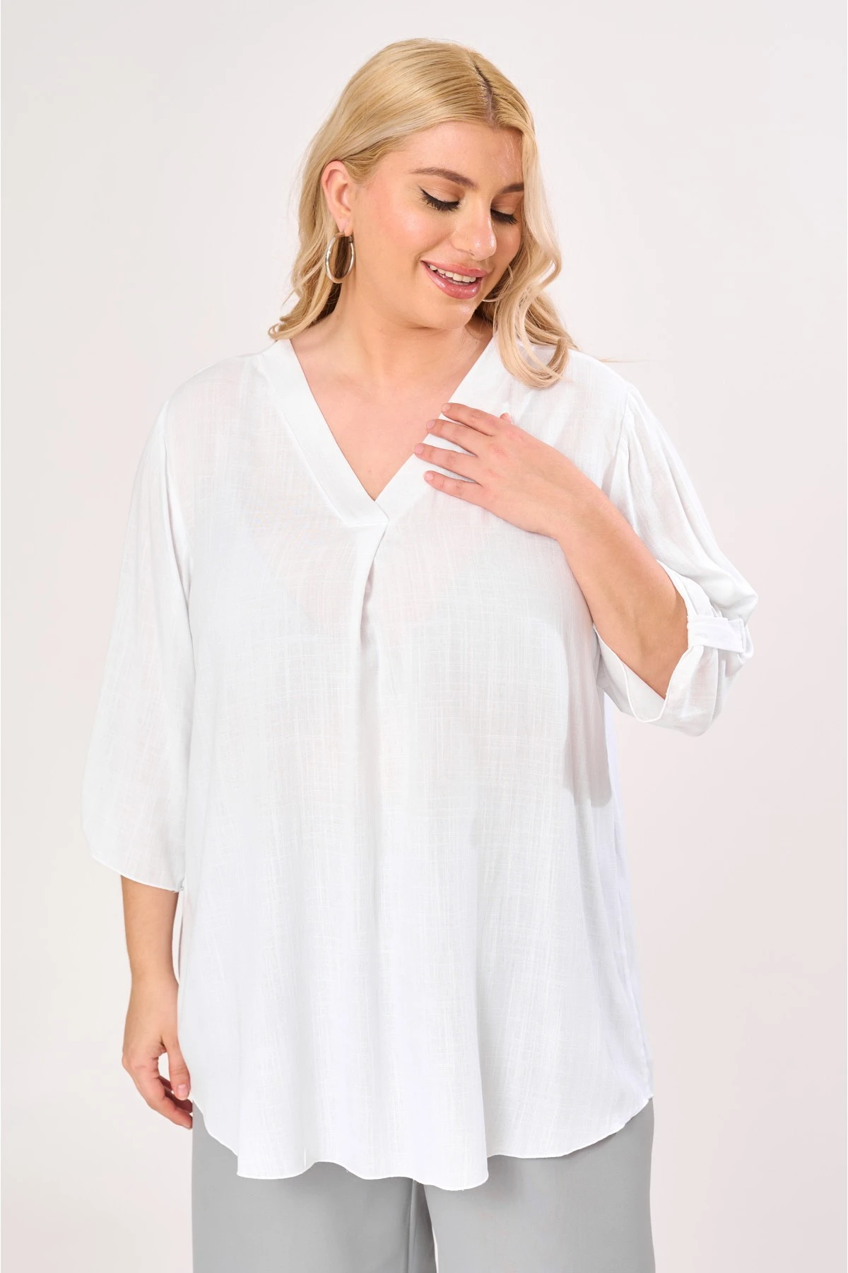Πουκαμίσα look λινό V λευκή Πουκαμίσα look λινό V λευκή