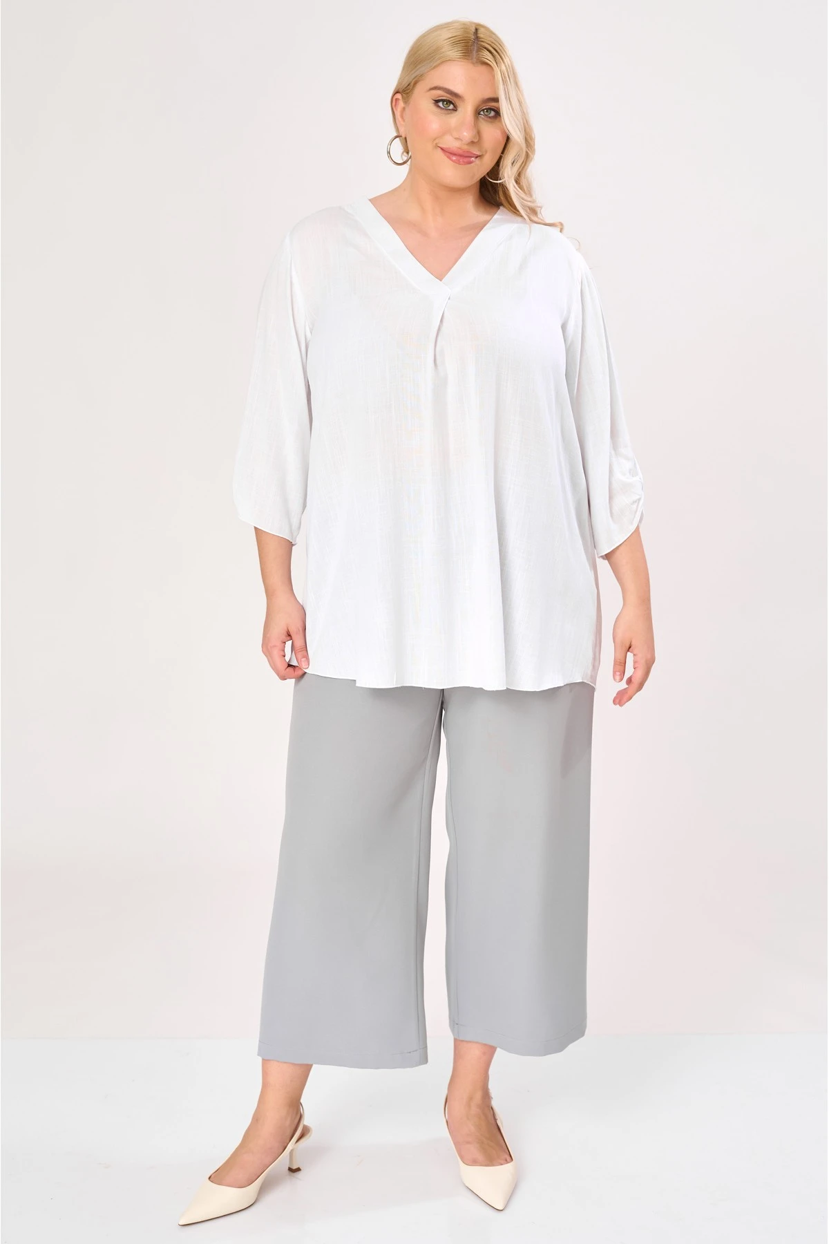 Πουκαμίσα look λινό V λευκή Πουκαμίσα look λινό V λευκή