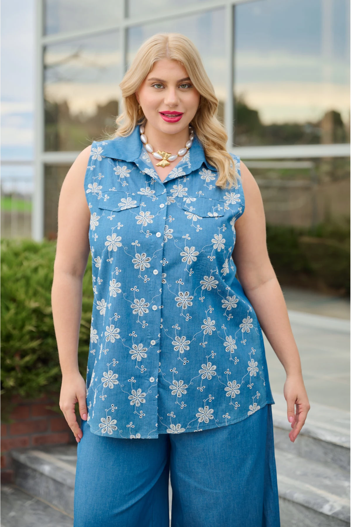 Πουκάμισο αμάνικο τζιν μαργαρίτα