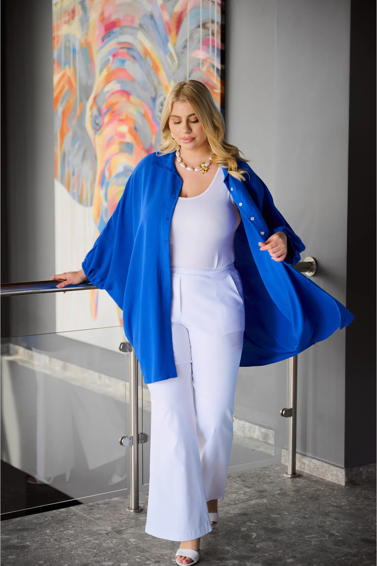 Πουκάμισο τσαλακωτό νυχτερίδα μανίκι ρουά