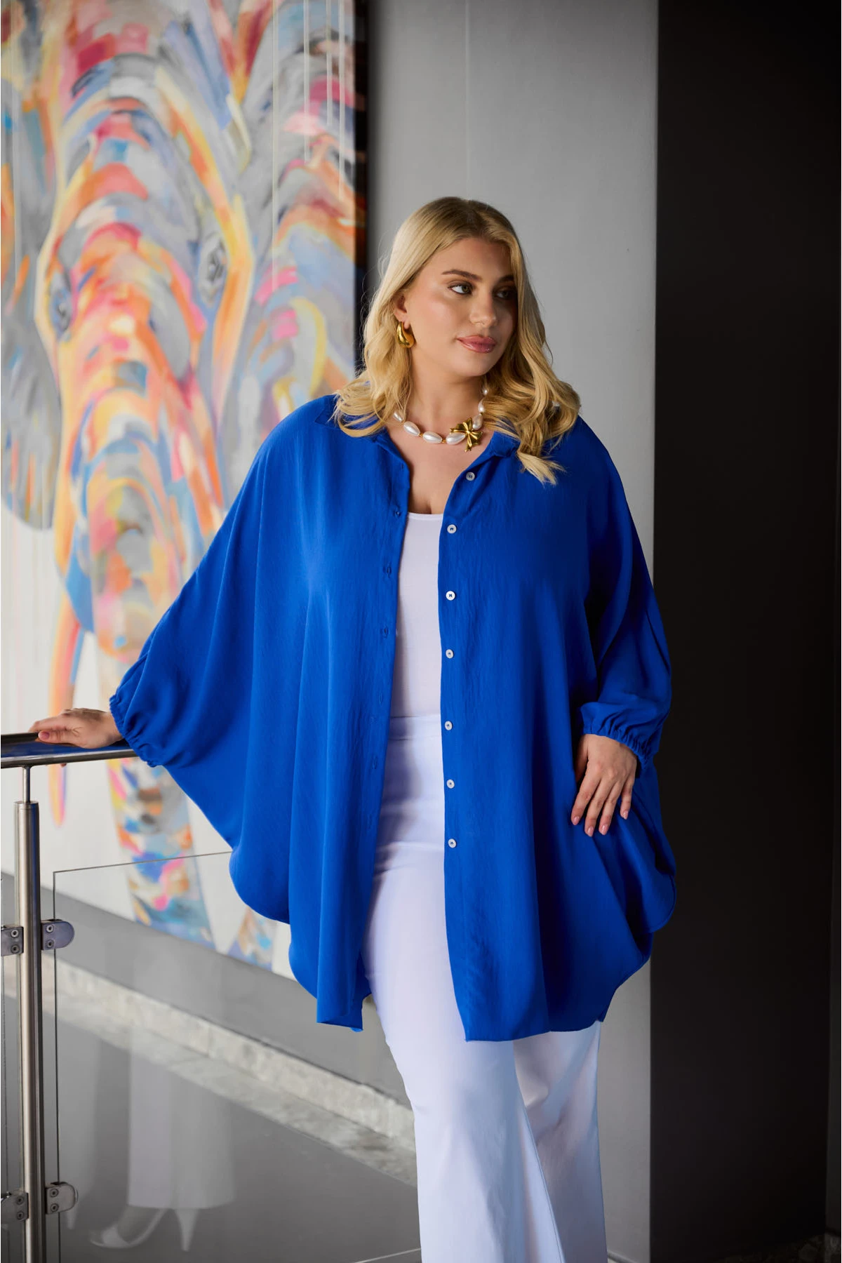 Πουκάμισο τσαλακωτό νυχτερίδα μανίκι ρουά