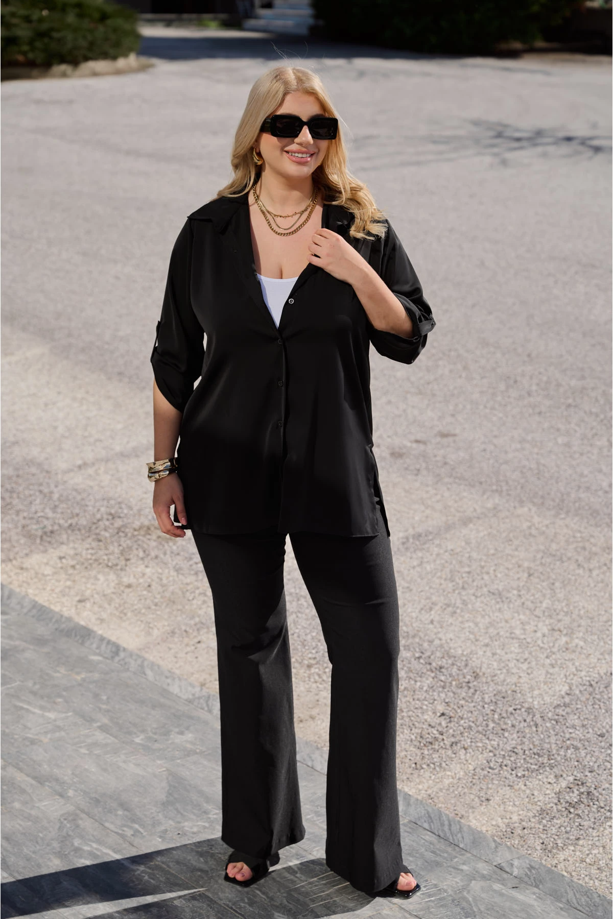 Πουκάμισο τρία τέταρτα μανίκι μαύρο