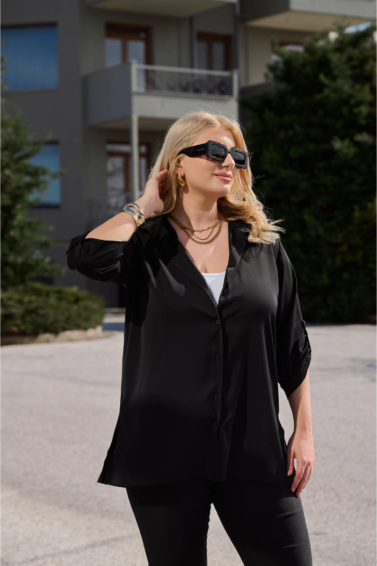 Πουκάμισο τρία τέταρτα μανίκι μαύρο