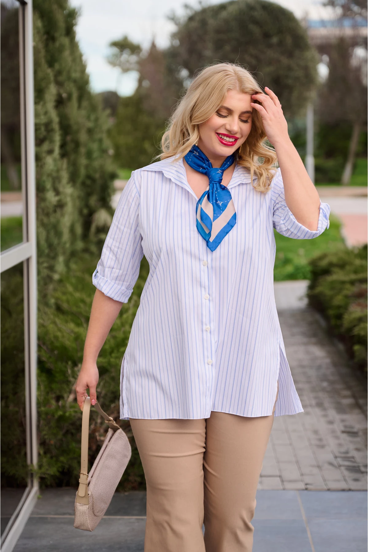 Πουκάμισο τρία τέταρτα μανίκι ριγέ λευκό