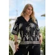 Πουκαμίσα resort rayon V με χρυσό κέντημα φοίνικα μαύρη