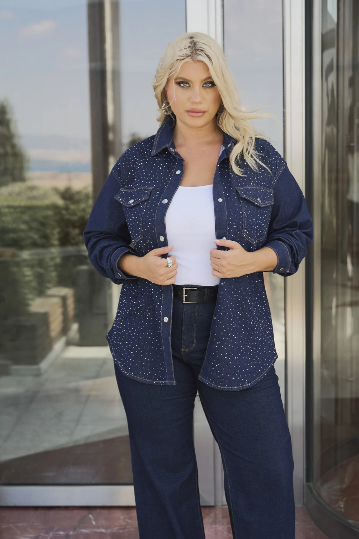 Τζιν Πουκάμισο μακρύ μανίκι Denim με στρας