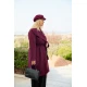 Παλτό βελούρ με  ζώνη στη μέση μπορντό