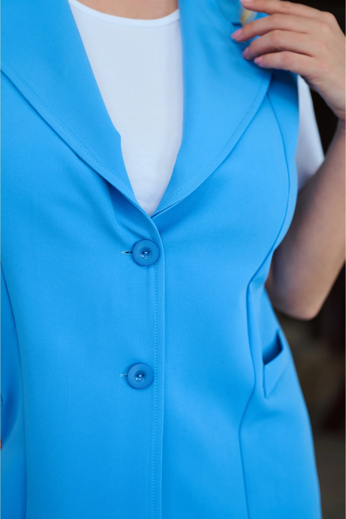 Σακάκι αμάνικο με πέτο και δύο κουμπιά ανορθωτικό γαλάζιο