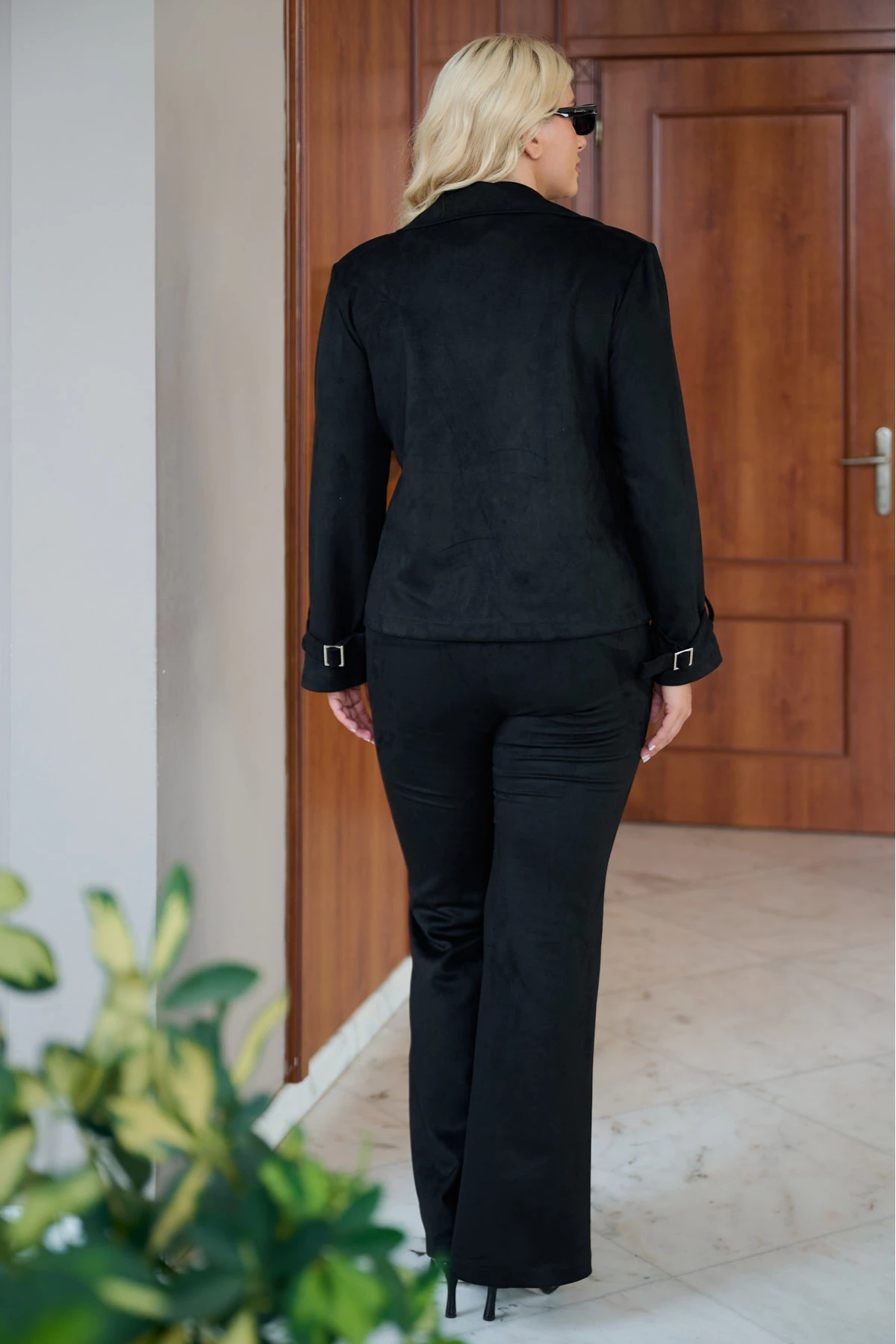 Σακάκι σταυρωτό με 4 κουμπιά σουέτ μαύρο