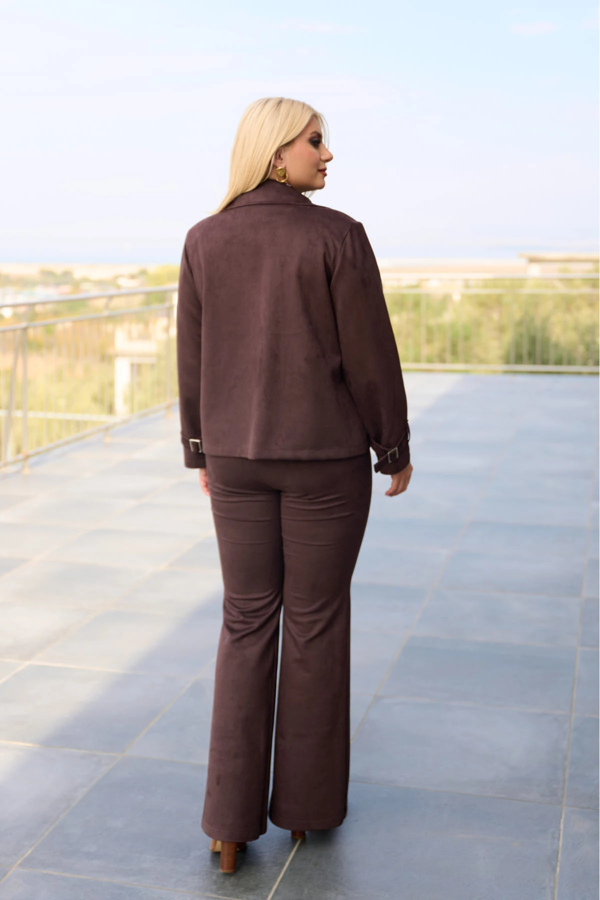 Σακάκι σταυρωτό με 4 κουμπιά σουέτ καφέ