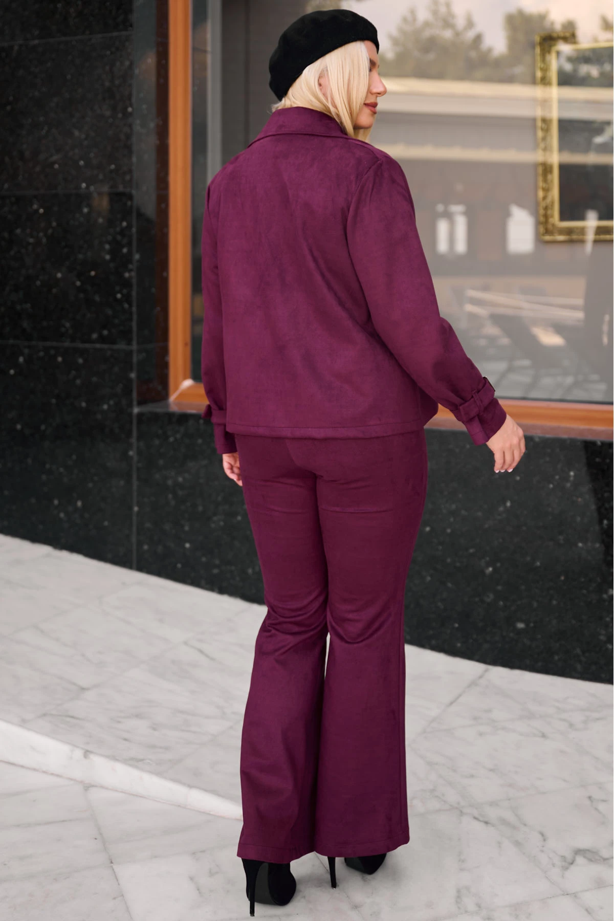 Σακάκι σταυρωτό με 4 κουμπιά σουέτ μπορντό