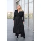 Καπαρντίνα μάξι σουέτ με πέτο και ζώνη στη μέση μαύρη