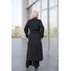 Καπαρντίνα μάξι σουέτ με πέτο και ζώνη στη μέση μαύρη