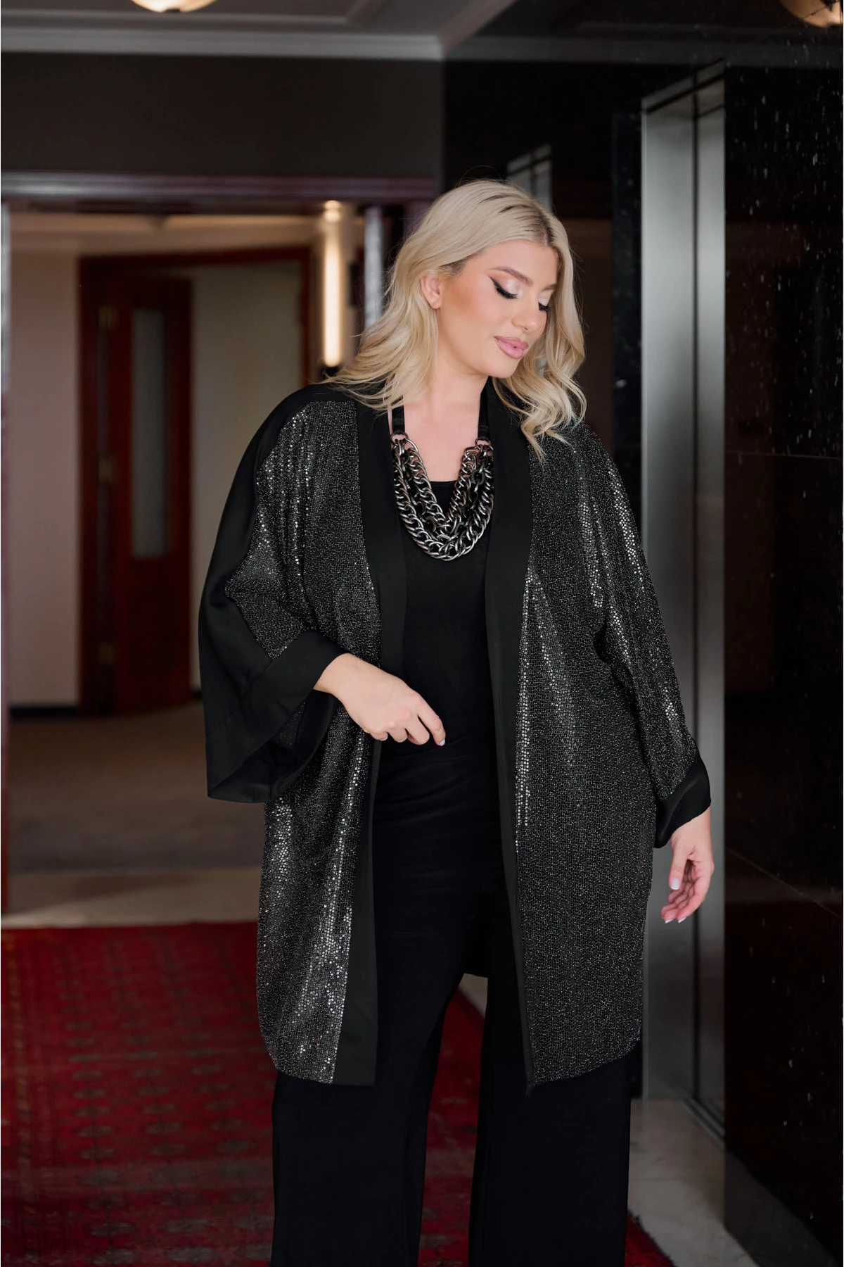  Κιμονό παγιέτα εμπρός μαύρο