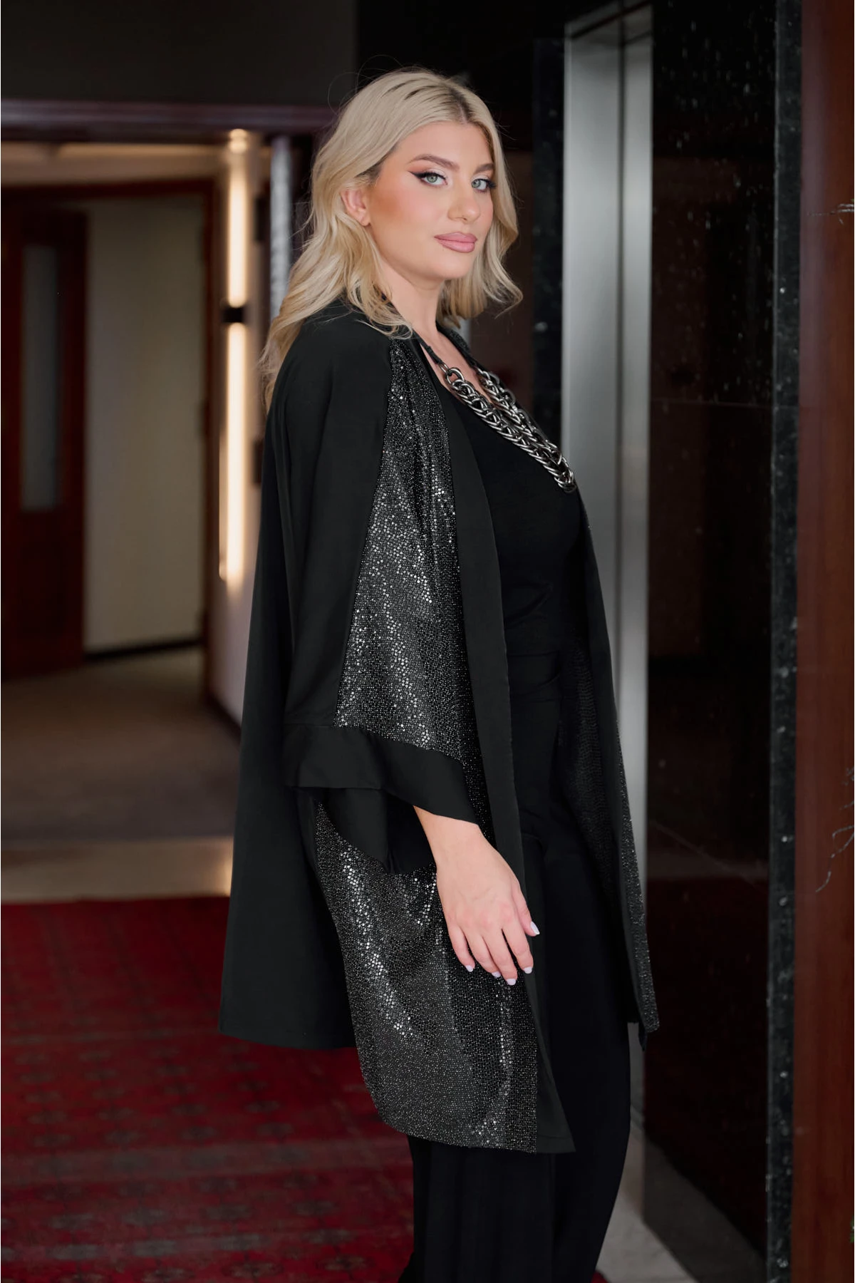  Κιμονό παγιέτα εμπρός μαύρο