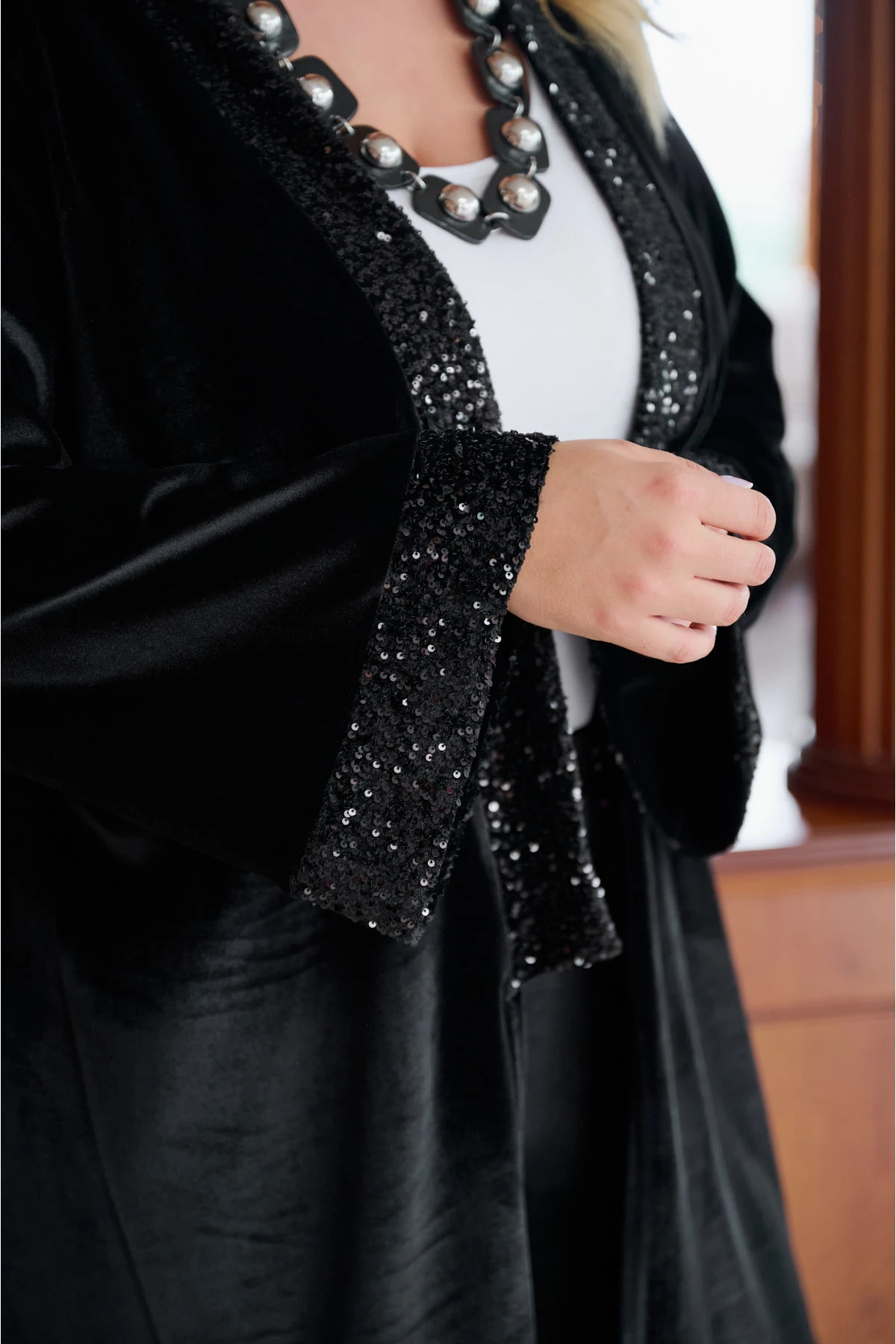  Κιμονό βελούδο με παγιέτα  μαύρο