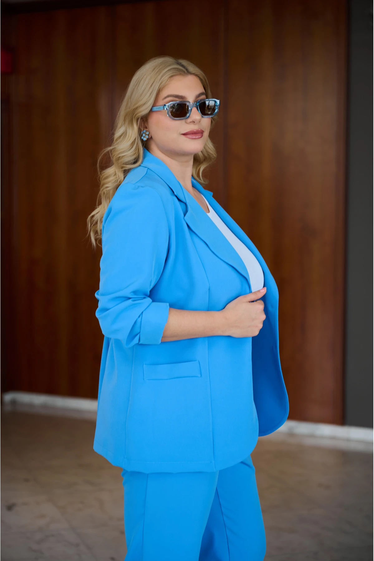 Σακάκι με πέτο και δύο κουμπιά ανορθωτικό γαλάζιο