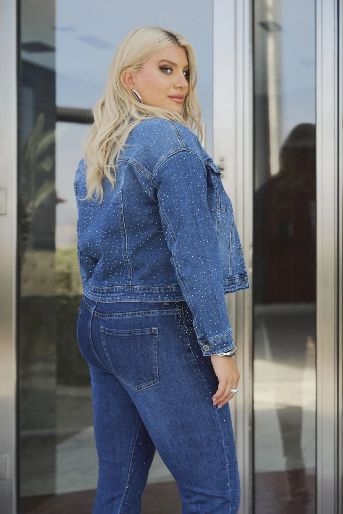 Jean τζάκετ  full strass μπλε