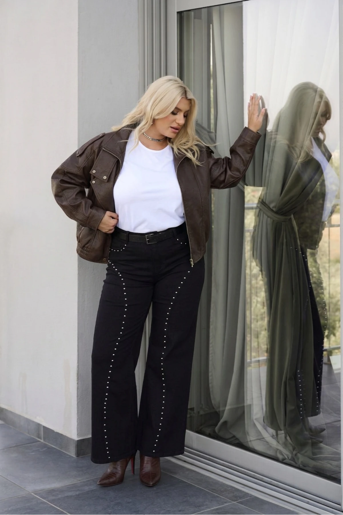 Τζάκετ δερματίνη perfecto bomber με καφέ κουμπιά καφέ