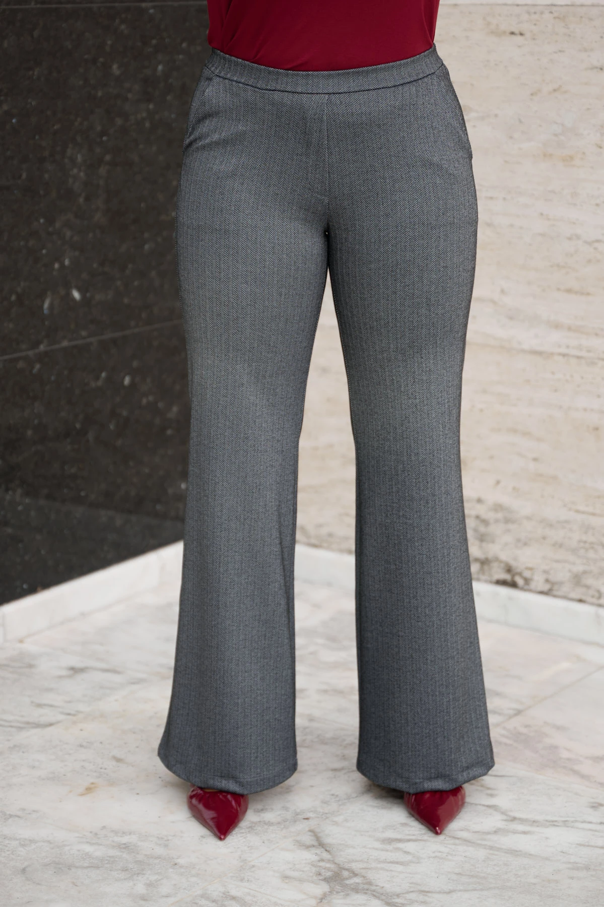 Παντελόνι ψαροκόκαλο καμπάνα με τσέπες ανθρακί