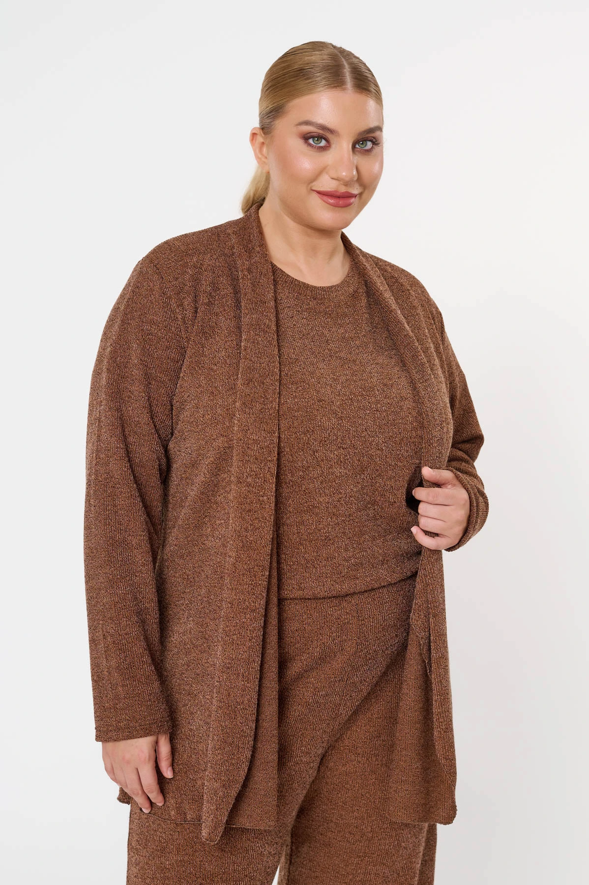 Ζακέτα ριπ πλεκτή καφέ